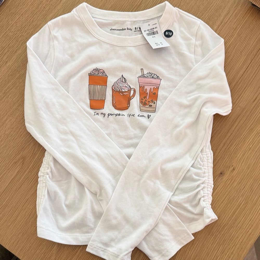 Abercrombie Kids White Long Sleeve with Pumpkin Spice Print
